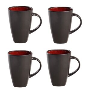 BETTER HOMES AND GARDENS Weston Stoneware Brown Red Square Mug Set of 4 Mugs